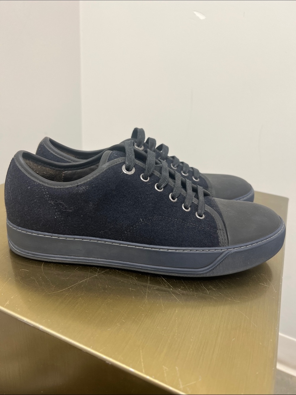 Lanvin Men's Dark Navy Suede & Leather Low-Top Sneakers